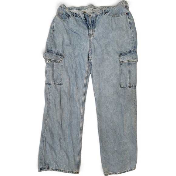 Old Navy Denim - Old Navy Sky-Hi Wide Leg Cargo Jeans Light Wash Extra High Rise Womens Size 12